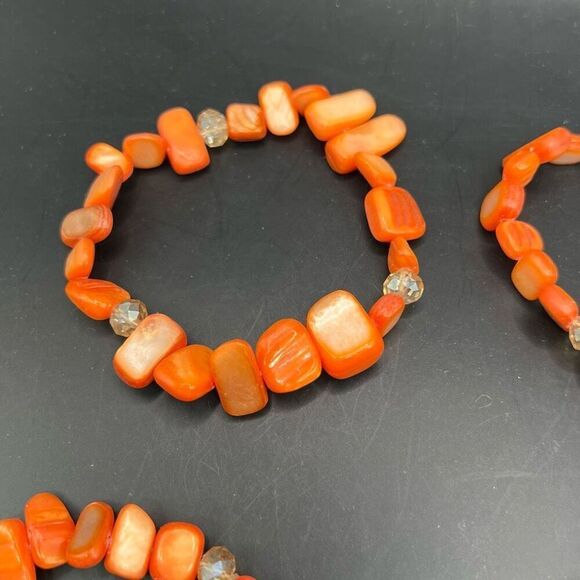 Freeform Shell Bead Bracelet Lot 4 Orange Beaded Stretch Coconut Beach Kawaii - Picture 5 of 7